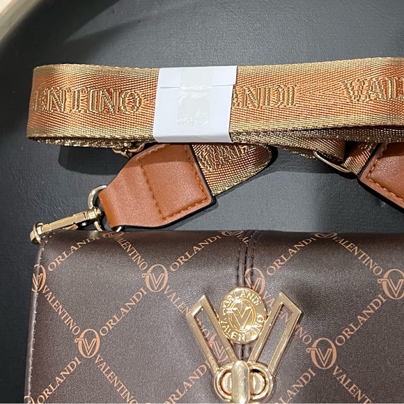 Valentino Brown and Gold Logo Crossbody Bag with turn lock closure - Picture 8 of 10